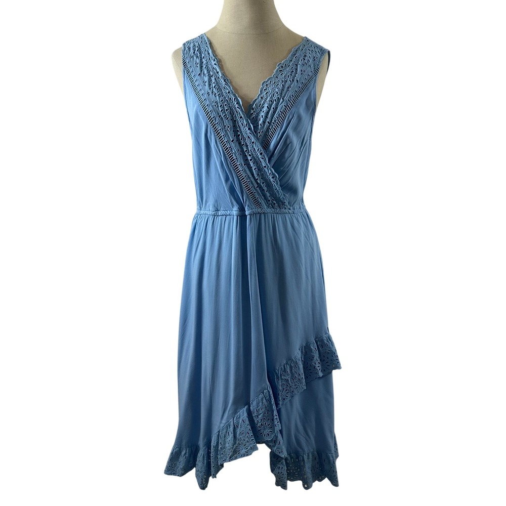 Tracy Reese x‎ Anthropologie Blue Eyelet Lace Asymmetrical Midi Dress Size S